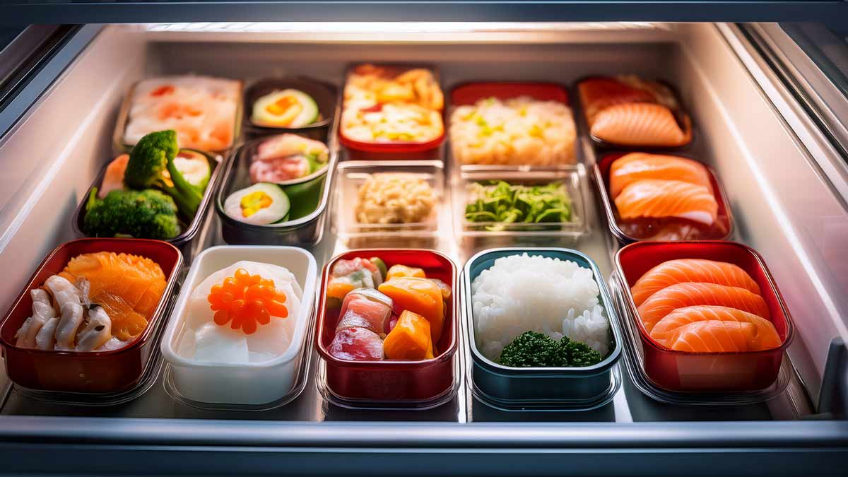 冷凍庫に整理された小分けパックの食材